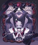  0a00n00 1girl aegyo_sal ame-chan_(needy_girl_overdose) black_hair black_nails black_ribbon cuts hair_ornament hair_over_one_eye hands_up highres injury interlocked_fingers long_hair looking_at_viewer neck_ribbon needy_girl_overdose open_mouth own_hands_together picture_frame purple_eyes red_shirt ribbon sample_watermark self-harm self-harm_scar shirt solo suspenders twintails twitter_username upper_body watermark wrist_cutting x_hair_ornament 