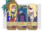  1boy 2girls absurdres angry blonde_hair brother_and_sister crying dark-skinned_female dark_skin fate/grand_order fate_(series) glasses highres long_hair multiple_girls ochi_gero quetzalcoatl_(fate) scheherazade_(fate) sharp_teeth siblings suit teeth tezcatlipoca_(fate) 