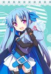  bad_id bad_pixiv_id belt blue_hair blush buckle candy cape elbow_gloves fang food gloves hair_ribbon lollipop long_hair lyrical_nanoha mahou_shoujo_lyrical_nanoha mahou_shoujo_lyrical_nanoha_a's mahou_shoujo_lyrical_nanoha_a's_portable:_the_battle_of_aces material-l multicolored_hair open_mouth pillow purple_eyes ribbon skirt solo swirl_lollipop teruui thighhighs twintails 