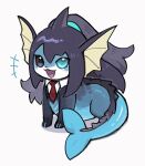  +++ :3 animalization black_hair blush fins flaw_eight half_updo happy head_fins heterochromia hong_lu_(project_moon) limbus_company long_hair looking_at_viewer necktie no_humans open_mouth pokemon pokemon_(creature) project_moon red_necktie smile vaporeon very_long_hair 