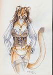  cleavage clothed clothing corset cougar feline female heather_bruton legwear lingerie mammal panties solo stockings underwear 