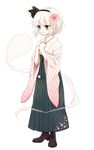  alternate_costume bad_id bad_pixiv_id black_hairband blush boots flower full_body green_eyes hair_flower hair_ornament hairband hakama hitodama honotai japanese_clothes konpaku_youmu konpaku_youmu_(ghost) meiji_schoolgirl_uniform ribbon short_hair silver_hair simple_background skirt smile solo touhou white_background white_hair wide_sleeves yagasuri 