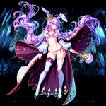  1girl absurdres animal_ears bikini cape character_request detached_sleeves eden&#039;s_ritter_grenze fake_animal_ears full_body hair_between_eyes hair_ornament hairclip highres holding holding_staff long_hair navel official_art purple_eyes purple_hair rabbit_ears sakuya_tsuitachi side-tie_bikini_bottom skindentation staff swimsuit thighhighs very_long_hair 