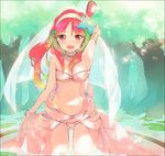  blush breasts brown_eyes cleavage long_hair magi_the_labyrinth_of_magic medium_breasts midriff morgiana navel o-ring o-ring_top open_mouth red_hair shiny shiny_skin solo thigh_gap tsunekawa_niwasuke water 