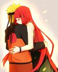  1boy 1girl blonde_hair bracelet eyes_closed hair_ornament hairclip hug jewelry long_hair mother_and_son naruto naruto_shippuuden red_hair sad smile tears uzumaki_kushina uzumaki_naruto very_long_hair 