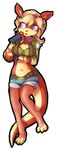  blonde_hair blue_eyes breasts clothed clothing female hair jak_and_daxter midriff navel ottsel shorts solo tess 