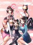  aile_(crossroads) awakusu_akane bad_id bad_pixiv_id bare_shoulders black_hair blazer bodysuit breasts brown_eyes cellphone celty_sturluson cleavage dress durarara!! glasses hair_ribbon helmet highres hijiribe_ruri jacket jewelry large_breasts mikajima_saki motorcycle_helmet multiple_girls necklace pantyhose phone pleated_skirt red_eyes ribbon scarf school_uniform shiny shiny_clothes short_hair skirt sonohara_anri 