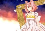  back_bow bad_id bad_pixiv_id bishoujo_senshi_sailor_moon bow chibi_usa colored_eyelashes double_bun dress frame huge_bow jitome nanako_(7flower) petals pink_hair profile sky small_lady_serenity solo star_(sky) starry_sky teenage twintails white_dress 