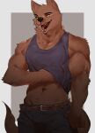 abs absurd_res anthro biceps canid clothing hi_res male mammal muscular muscular_anthro muscular_male pecs shirt solo sozoronabi tail tank_top topwear