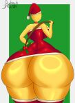 anthro butt butt_focus christmas christmas_clothing christmas_headwear clothed clothing curvy_figure female hat headgear headwear hi_res holidays holly_(pankacake) holly_(plant) hourglass_figure leggings legwear muscular muscular_female pankacake pantsless plant santa_hat solo