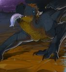  2013 all_fours bad_dragon blue_eyes detailed_background dragon ear_piercing fangs feral grey_skin hi_res horn male narse night piercing saliva scales thick_tongue tongue tongue_out winds wings yellow_skin 