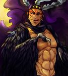  abs claws earrings feathers horns jewelry jojo_no_kimyou_na_bouken kars_(jojo) long_hair male_focus nancy1209 purple_hair shirtless solo wings 