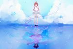  anyezi brown_hair cardcaptor_sakura cloud day different_reflection dress green_eyes happy_birthday hat highres hoshi_no_tsue kinomoto_sakura magical_girl reflection school_uniform serafuku short_hair wand wings 