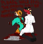  amputation asphyxiation barbs blonde_hair blood boots canine cervine death deer dismemberment doctor doktor_sweetheart fox gloves gore guts hair invalid_color medical mohawk necropsy penis roe_deer surgeon surgical tools torture wire 