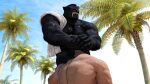 16:9 2017 3d_(artwork) ad-games anthro back_muscles beach black_body black_fur black_hair blue_sky christopher_(ad-games) day digital_media_(artwork) duo eyewear face_fucking fangs felid fur hair hand_on_head human interspecies irrumatio kerak kneeling low-angle_view male male/male mammal mohawk muscular muscular_anthro muscular_human muscular_male nude oral outside palm_tree pantherine penile plant sabertooth_(anatomy) sex sky standing sunglasses teeth towel towel_on_shoulder tree widescreen