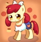  apple_bloom_(mlp) blush bow clothing cub equine female feral flan friendship_is_magic fruit hair horse mammal my_little_pony orange_eyes plain_background pony pudding red_hair shirt shorts solo twintails unknown_artist young 