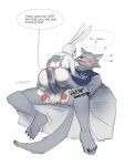 absurd_res anthro balls beastars big_penis blush bottomless butt butt_grab canid canine canis canon_couple cheek_tuft clothed clothing dialogue dominant dominant_female duo erokaiga eye_contact facial_tuft female fur genitals grey_body grey_fur grin hand_on_butt haru_(beastars) hi_res hot_dogging humanoid_genitalia humanoid_penis interspecies lagomorph larger_male legoshi_(beastars) leporid long_ears looking_at_another male male/female mammal penis predator/prey rabbit sex size_difference smaller_female smile speech_bubble tail topwear tuft vest wolf