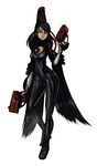  bayonetta bayonetta_(character) beehive_hairdo black_hair bodysuit breasts cleavage_cutout contrapposto dual_wielding elbow_gloves glasses gloves gun hair_ribbon handgun high_heels holding koi_drake lips long_hair medium_breasts ribbon shoes slender_waist solo standing very_long_hair weapon 