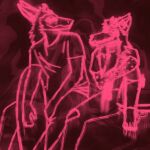 2_horns 3_eyes abstract_background andromorph_(lore) anthro clothed clothing duo gynomorph_(lore) horn line_art mallikathesatanist_(artist) multi_eye skateboard skulldog_(species) vehicle