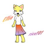 clothing domestic_cat dress felid feline felis female fur mammal rice_101 simple_background solo teeth_showing white_background yellow_body yellow_fur