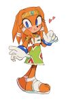  1girl armlet blue_eyes furry furry_female gloves gold_necklace green_skirt heart highres jewelry looking_at_viewer necklace orange_fur shirt skirt smile sonic_(series) spidercheetos tikal_the_echidna white_gloves white_shirt 