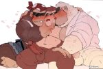 2024 anthro ape arm_around_shoulders balls bandanna belt bodily_fluids bottomless bottomwear brown_body brown_fur chin_grab clothed clothing digital_drawing_(artwork) digital_media_(artwork) donkey_kong_(character) donkey_kong_(series) erection eyes_closed eyewear funky_kong fur genitals gorilla group haplorhine heart_symbol humanoid_genitalia humanoid_penis hyaku_(artist) kerchief kong_guard_(tsmbm) male male/male mammal mostly_nude muscular muscular_male narrowed_eyes navel nintendo nude open_bottomwear open_clothing open_pants open_shirt open_topwear pants penis primate seductive shirt shorts side_by_side simple_background sitting smile sunglasses sweat sweatdrop tank_top tongue tongue_out topwear trio yellow_body yellow_fur