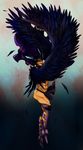  abs boots claws earrings feathers highres horns jewelry jojo_no_kimyou_na_bouken kars_(jojo) long_hair male_focus nancy1209 purple_hair shirtless solo wings 