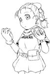  belt belt_pouch braid bulma dragon_ball dragon_ball_(classic) dragon_radar dress gloves greyscale monochrome pouch short_hair single_braid single_glove solo tsukudani_(coke-buta) watch wristwatch younger 