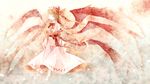  alternate_wings barefoot blonde_hair bow bowtie capelet closed_eyes dress hat hat_bow kaede_(mmkeyy) lily_white multiple_wings ribbon solo touhou white_dress wings 