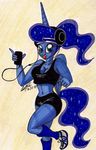 anthrofied blue_body blue_eyes blue_hair equine female friendship_is_magic hair horn mammal my_little_pony newyorkx3 open_mouth plain_background princess_luna_(mlp) shoes tongue traditional_media two_tone_hair walkman winged_unicorn wings 