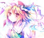  ascot blonde_hair blush flandre_scarlet hat red_eyes riichu short_hair side_ponytail solo touhou white_background wings 