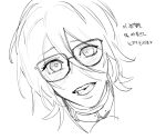  1girl blush collar commentary dog_9uk glasses greyscale korean_text looking_at_viewer macchiato_(path_to_nowhere) monochrome open_mouth path_to_nowhere portrait solo tongue translation_request 