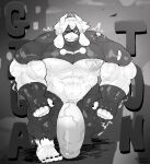 anthro big_muscles big_penis bovid caprine english_text gabriel_(parttimeyeen) genitals goat greyscale hi_res huge_muscles huge_penis hyper hyper_genitalia hyper_muscles hyper_penis khrunkisillegal male mammal monochrome muscular penis solo superhero superhero_costume text vein veiny_muscles veiny_penis