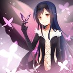  accel_world antenna_hair black_hair bug butterfly butterfly_wings dress hairband insect kuroyukihime lilya long_hair navel red_eyes smile solo wings 