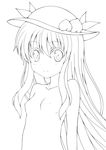  bad_id bad_pixiv_id flat_chest greyscale hat highres hinanawi_tenshi lineart long_hair looking_at_viewer monochrome nipples nude ponian smile solo touhou upper_body 