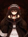  bad_id bad_pixiv_id bare_shoulders black_hair choker dress gothic_lolita hairband highres lolita_fashion lolita_hairband long_hair mazakura_senju original red_eyes solo very_long_hair wide_sleeves 