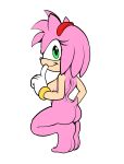 amy_rose antho butt clothing crouching eulipotyphlan female flat_colors fours_(artist) fur gesture gloves gloves_only green_eyes hand_gesture handwear handwear_only hedgehog hi_res mammal mostly_nude pink_body pink_fur pointing sega solo sonic_the_hedgehog_(series) wristband