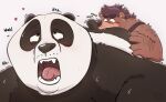 anal anthro bear bearafterall big_butt black_and_white_fur brown_body brown_fur butt dreamworks duo fur giant_panda green_eyes heart_eyes heart_symbol hi_res kung_fu_panda looking_pleasured male male/male mammal master_po_ping oral overweight rimming sex