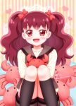  1girl absurdres blush crab cushion fluffy heart highres kanie_(precure) lace niwatori_(syamo_chamo) precure ribbon school_uniform smile twintails wonderful_precure! 