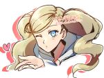  1girl betabetamaru blonde_hair blowing_kiss blue_eyes commentary_request eyelashes hair_ornament hairclip heart long_hair looking_at_viewer parted_lips persona persona_5 solo takamaki_anne twintails twitter_username upper_body white_background 