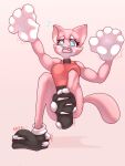 anthro clothed clothing dillydreams domestic_cat falling feet felid feline felis female foot_fetish growth hi_res hyper limb_growth mammal paw_growth shima_luan shocked solo super_planet_dolan torn_clothing