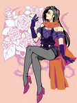  bad_id bad_pixiv_id battle_tendency black_hair cigarette elbow_gloves flower gloves hi0n2 high_heels jojo_no_kimyou_na_bouken lisa_lisa long_hair pantyhose plant rose scarf shoes solo thorns vines 