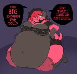 absurd_res alternative_fashion animal_crossing belly big_belly big_breasts black_bottomwear black_clothing black_hair black_skirt black_topwear blue_eyes bottomwear breasts canid canine cherry_(animal_crossing) clothing collar dialogue ear_piercing ears_down emo fangs female female/female fluffy goth hair hi_res inflation inflation_fetish legwear mammal nintendo piercing pivoted_ears pompuffy_(artist) pulling_up_bottomwear red_body red_hair sitting skirt slightly_chubby slightly_chubby_female solo stockings tail talking_to_viewer teeth thick_thighs topwear weight_gain_drive wide_hips 