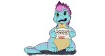  2024 blue_body blue_scales dinosaur dromaeosaurid feather_hair feathered_dinosaur feathered_scalie feathers green_eyes mohawk open_mouth pink_body pink_feathers pink_stripes pseudo_hair rdy reptile rexstrider scales scalie shaming sign stripes theropod utahraptor yellow_body yellow_scales zgf_art 
