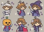  1boy ace_attorney ace_attorney_investigations ace_attorney_investigations_2 animal_ears ascot black_cape blue_jacket brown_eyes brown_hair cape cat_ears cat_tail closed_mouth fangs gloves halloween_costume hat holding holding_wand ichiyanagi_yumihiko jacket jacket_on_shoulders jitome kemonomimi_mode male_focus multiple_views mummy_costume numae_kaeru outstretched_arm outstretched_arms pumpkin_head sparkle tail wand white_ascot white_gloves witch_hat zombie_pose 