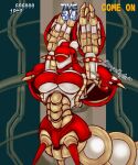 android anthro apode armband armor big_breasts breasts cable chi_un-d_(gunforce_ii) clothing colored_sketch draconcopode female gunforce_ii headgear helmet hi_res humanoid irem legless machine metallic_body naga not_furry raised_arm red_armband red_armor risqueraptor robot robot_humanoid serpentine shoulder_guards sketch solo solo_focus