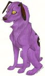  canine cartoon courage_the_cowardly_dog feral fur looking_at_viewer mammal plain_background purple purple_fur ryushigie sitting solo white_background yellow_eyes 
