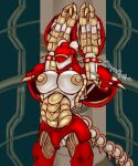 android anthro apode armband armor big_breasts breasts cable chi_un-d_(gunforce_ii) colored_sketch draconcopode female genitals gunforce_ii headgear helmet hi_res humanoid irem legless machine metallic_body nipples not_furry pregnant pussy raised_arm red_armband red_armor risqueraptor robot robot_humanoid serpentine shoulder_guards sketch solo tail