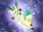 anthro balls blush eeveelution generation_4_pokemon genitals hi_res leafeon lying male nintendo paws penis pokemon pokemon_(species) senz snow solo