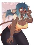 2024 5_fingers anthro black_clothing black_leggings black_legwear black_lips black_outline blue_bracelet blue_eyes blue_hair bra bracelet breasts brown_body brown_fur cleavage clothed clothing digital_media_(artwork) don&#039;t_bully_me_i&#039;ll_cum doxxyl ear_piercing english_text eyebrow_through_hair eyebrows eyelashes fingers fur gesture gradient_hair hair hand_gesture hi_res jewelry leaning leaning_forward leggings legwear lips long_hair looking_at_viewer lower_lip mammal marsupial medium_breasts midriff multicolored_body multicolored_fur navel one_eye_closed open_mouth open_smile outline pawpads piercing pointing pointing_up portrait red_bracelet shaded simple_background smile snout soft_shading solo sports_bra standing tail tan_body tan_fur tan_hair text thick_thighs three-quarter_portrait three-quarter_view translucent translucent_hair two_tone_body two_tone_fur underwear unknown_character white_background wide_hips yellow_bra yellow_clothing yellow_sports_bra yellow_underwear